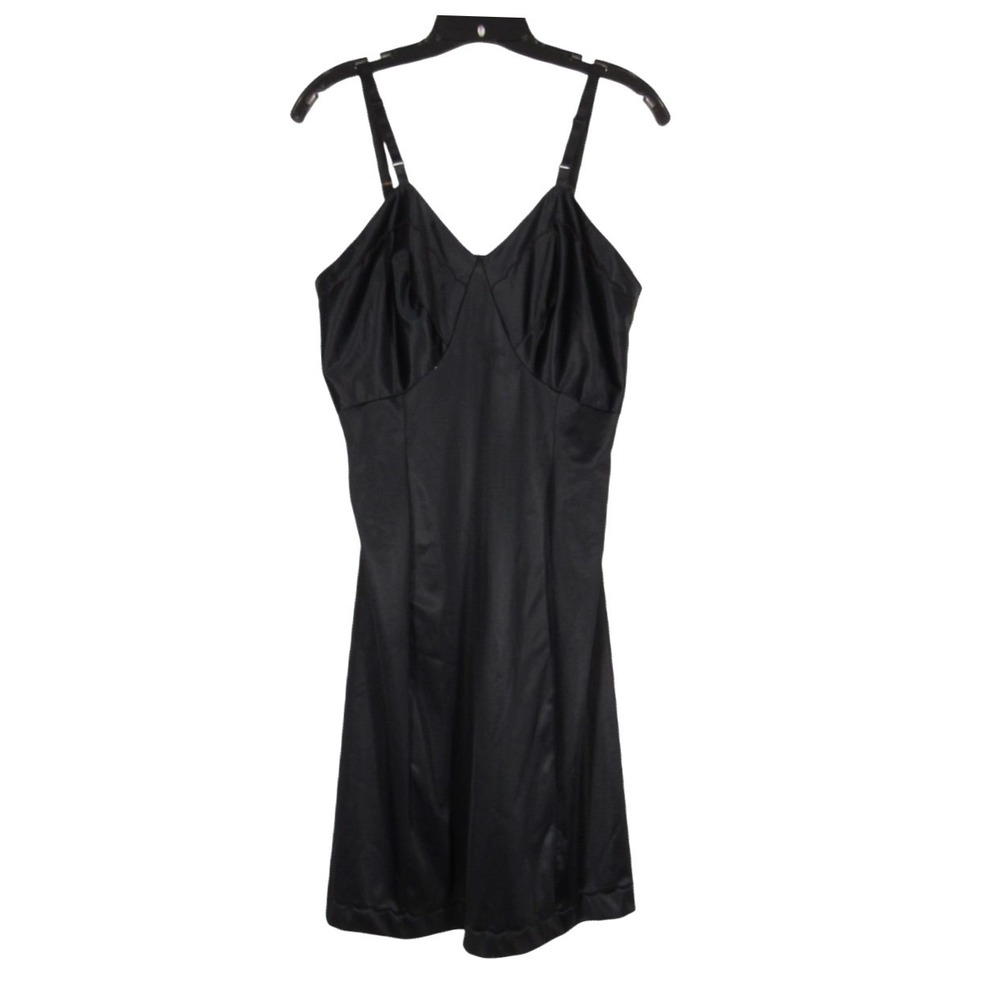 VTG SEARS Smooth NON-CLING Black SCALLOP DETAIL Adjustable Straps FULL SLIP 36